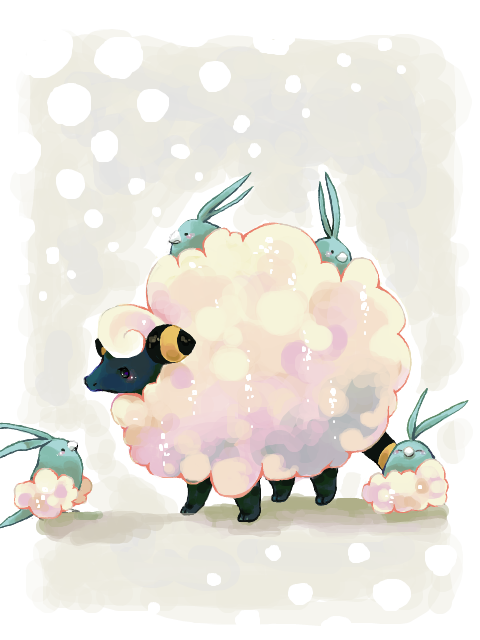 mareep, swablu, nintendo, pokemon, ^ ^, bird, closed eyes, gen 2 pokemon, gen 3 pokemon, no humans, pokemon (creature), wool