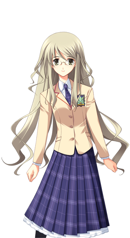 matsuo yukihiro, kusunoki yua, chaos;head, science adventure, game cg, non-web source, official art, 1girl, blazer, breasts, brown jacket, collared shirt, curly hair, dress shirt, glasses, green eyes, green hair, hair ornament, hairpin, jacket, long hair, long sidelocks, long skirt, looking at viewer, miniskirt, necktie, petticoat, plaid clothes, plaid necktie, plaid skirt, purple necktie, round eyewear, school uniform, shirt, sidelocks, skirt, small breasts, smile, solo, sprite, suimei academy school uniform, transparent background, very long hair, white shirt, winter uniform