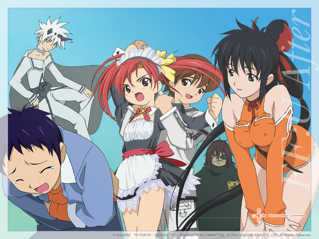 hayakawa ai, hayakawa yuu, kuroki kaze, lisa pacifist, final fantasy, final fantasy unlimited, 00s, black hair, detached sleeves, elbow gloves, gloves, hair ribbon, ribbon