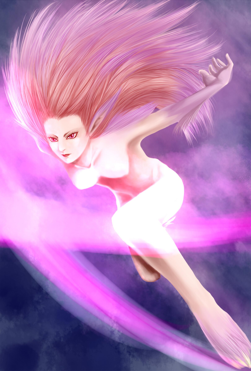 chona, trance terra branford, final fantasy, final fantasy vi, highres, 1990s (style), 1girl, breasts, colored skin, female focus, long hair, nude, pink eyes, pink hair, pink skin, solo