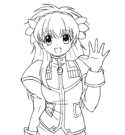 nyama, milfeulle sakuraba, galaxy angel, animated, animated gif, lowres, 00s, 1girl, female focus, flower, greyscale, hair flower, hair ornament, happy, lineart, long hair, monochrome, puffy sleeves, smile, solo, waving