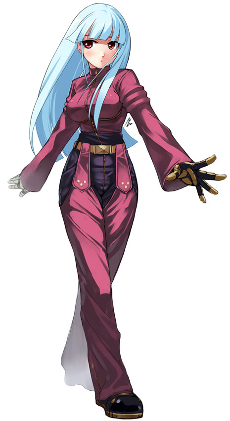 mizuki gyokuran, kula diamond, snk, the king of fighters, 1girl, blue hair, female focus, gloves, long hair, red eyes, solo