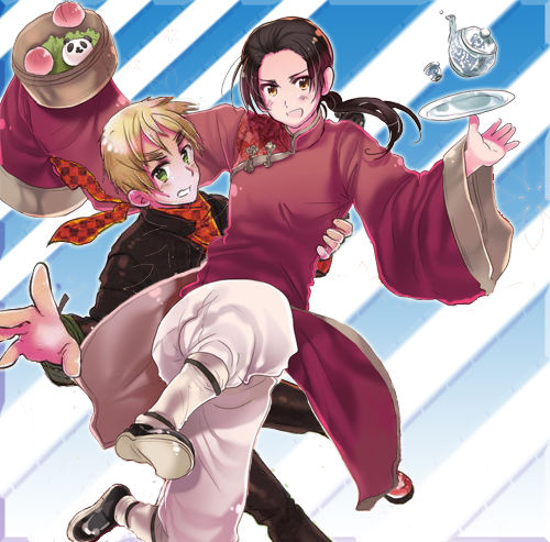 china (hetalia), united kingdom (hetalia), axis powers hetalia, lowres, 2boys, multiple boys