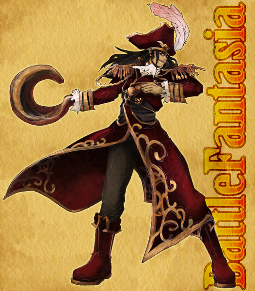 freed velez, arc system works, battle fantasia, 1boy, hook hand, male focus, pirate, solo