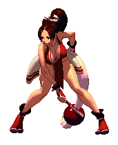 sprites, shiranui mai, fatal fury, king of fighters xiii, snk, the king of fighters, the king of fighters xiii, animated, animated gif, lowres, official art, 1girl, bare shoulders, bouncing breasts, breasts, brown hair, cleavage, downblouse, female focus, fingerless gloves, game sprite, gloves, idle animation, large breasts, leaning forward, long hair, ninja, pelvic curtain, pixel art, ponytail, revealing clothes, simple background, solo, white background