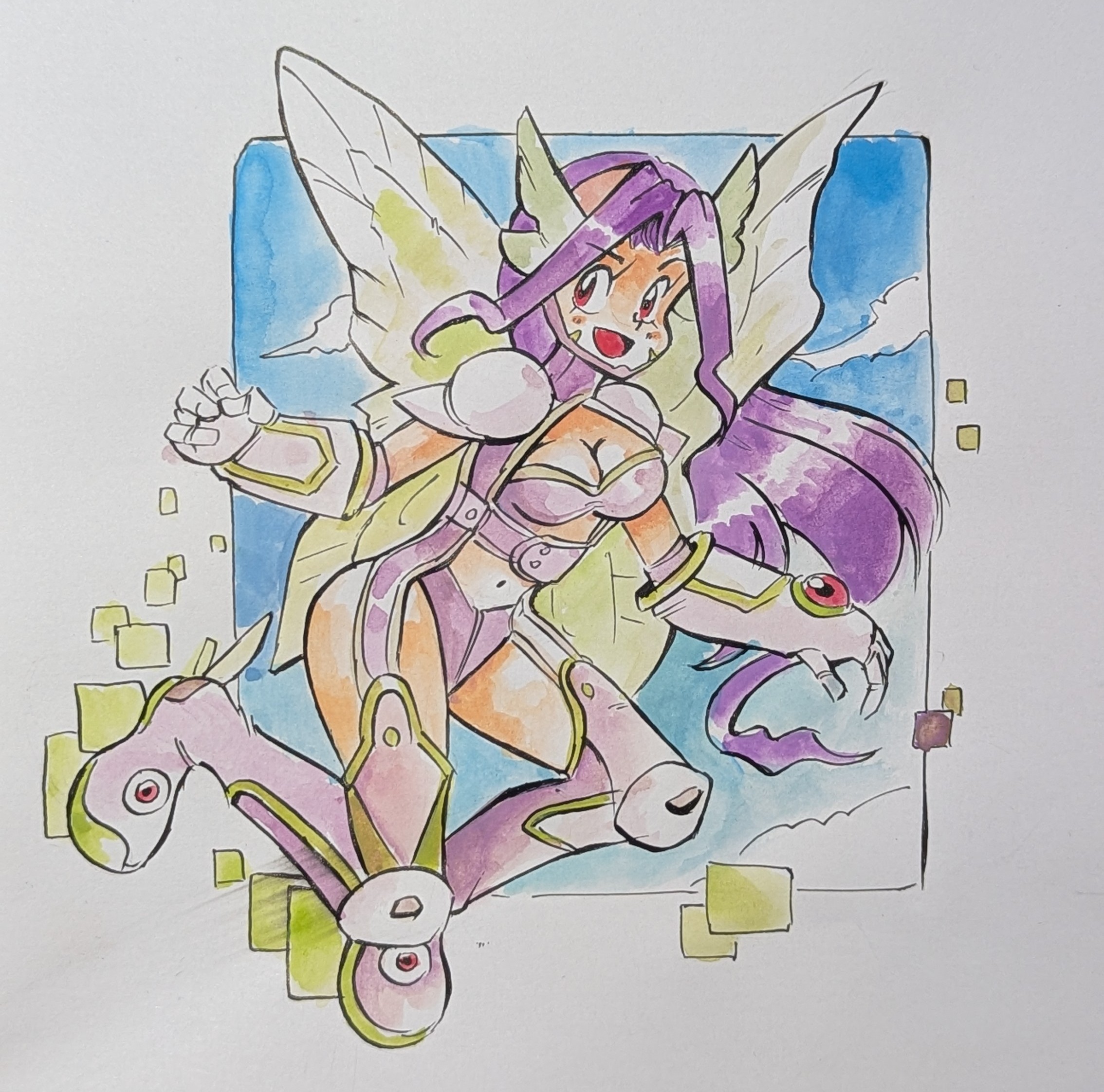 albertov, fairimon, digimon, digimon (creature), gloves, head wings, long hair, mask, unworn mask, wings