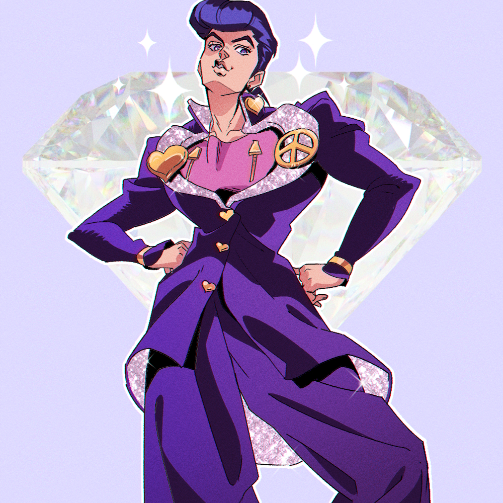 pirorin21century, higashikata josuke, diamond wa kudakenai, jojo no kimyou na bouken, commentary, symbol-only commentary, 1boy, diamond (gemstone), earrings, gakuran, heart, jewelry, peace symbol, pompadour, school uniform, solo, stud earrings