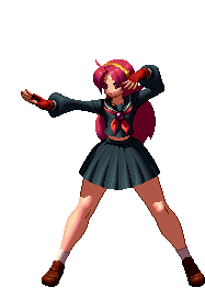 asamiya athena, king of fighters xiii, snk, the king of fighters, the king of fighters xiii, animated, animated gif, lowres, official art, 1girl, female focus, full body, pixel art, solo, standing, thick thighs, thighs, transparent background