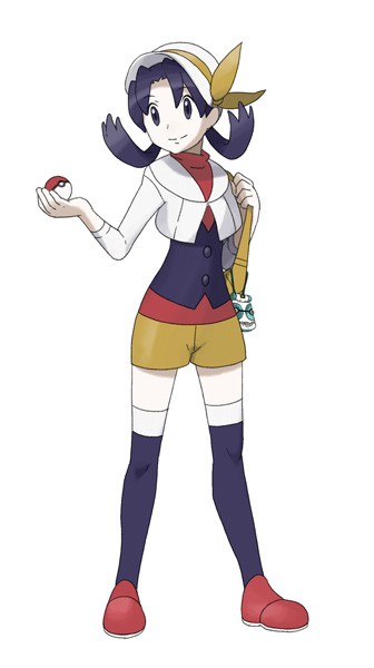 abe (f!mixture), kris (pokemon), nintendo, pokemon, pokemon gsc, bad id, bad pixiv id, 1990s (style), 1girl, bag, blue eyes, blue hair, female focus, hat, holding, holding poke ball, matching hair/eyes, newsboy cap, poke ball, poke ball (basic), pokegear, retro artstyle, simple background, solo, thighhighs, twintails, white background, zettai ryouiki