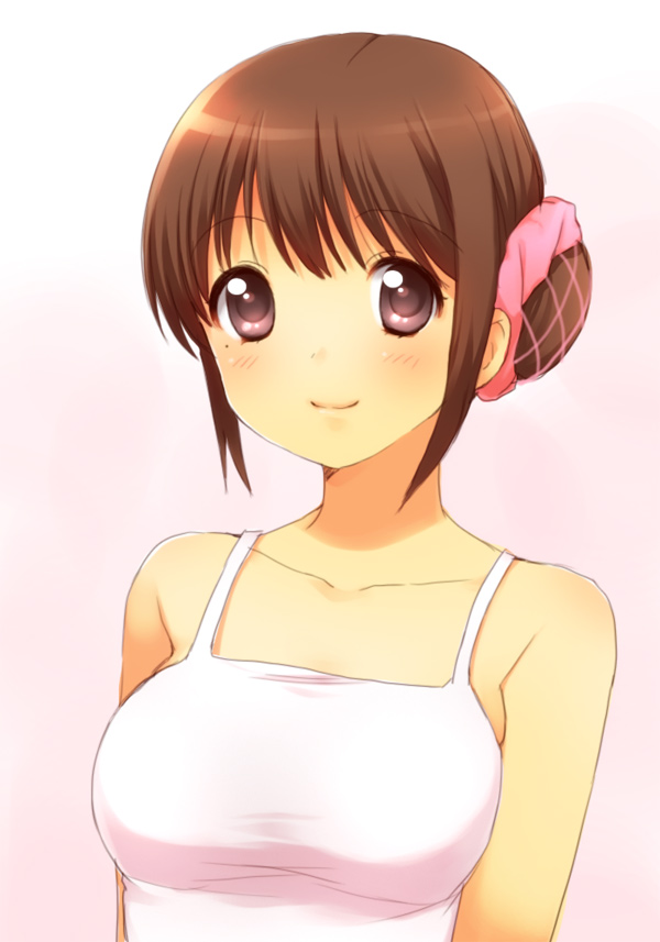 usashiro mani, anegasaki nene, love plus, 1girl, breasts, camisole, collarbone, female focus, mole, mole under eye, shirt, solo, taut clothes, taut shirt