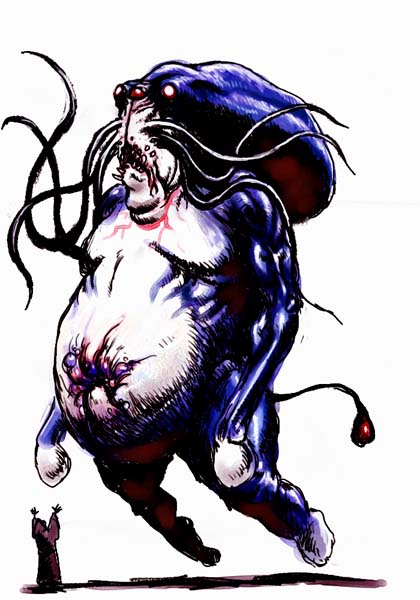 nottsuo, cthulhu, cthulhu mythos, doraemon, 1boy, arms up, cloak, hood, hood up, hooded cloak, parody, tentacles