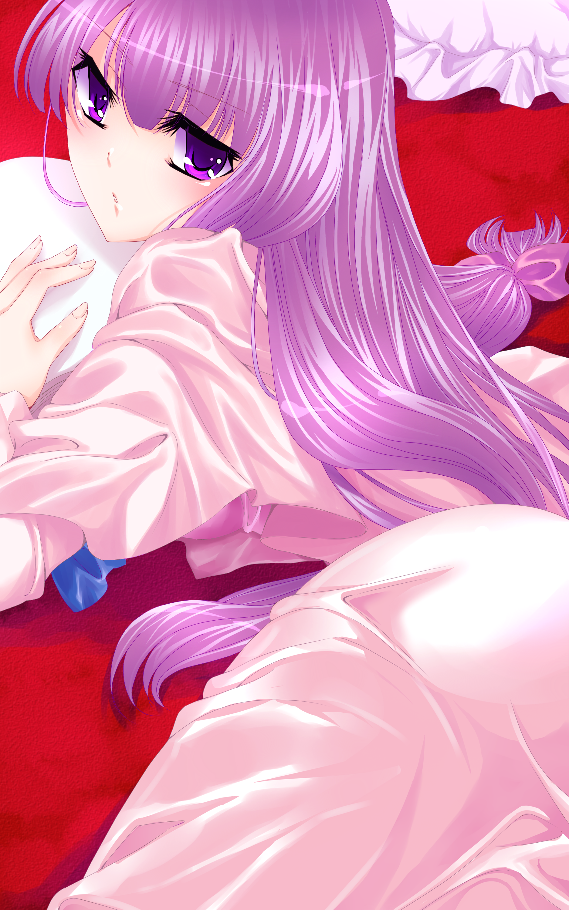megamido, patchouli knowledge, touhou, absurdres, highres, 1girl, female focus, hat, long hair, purple eyes, purple hair, ribbon, solo