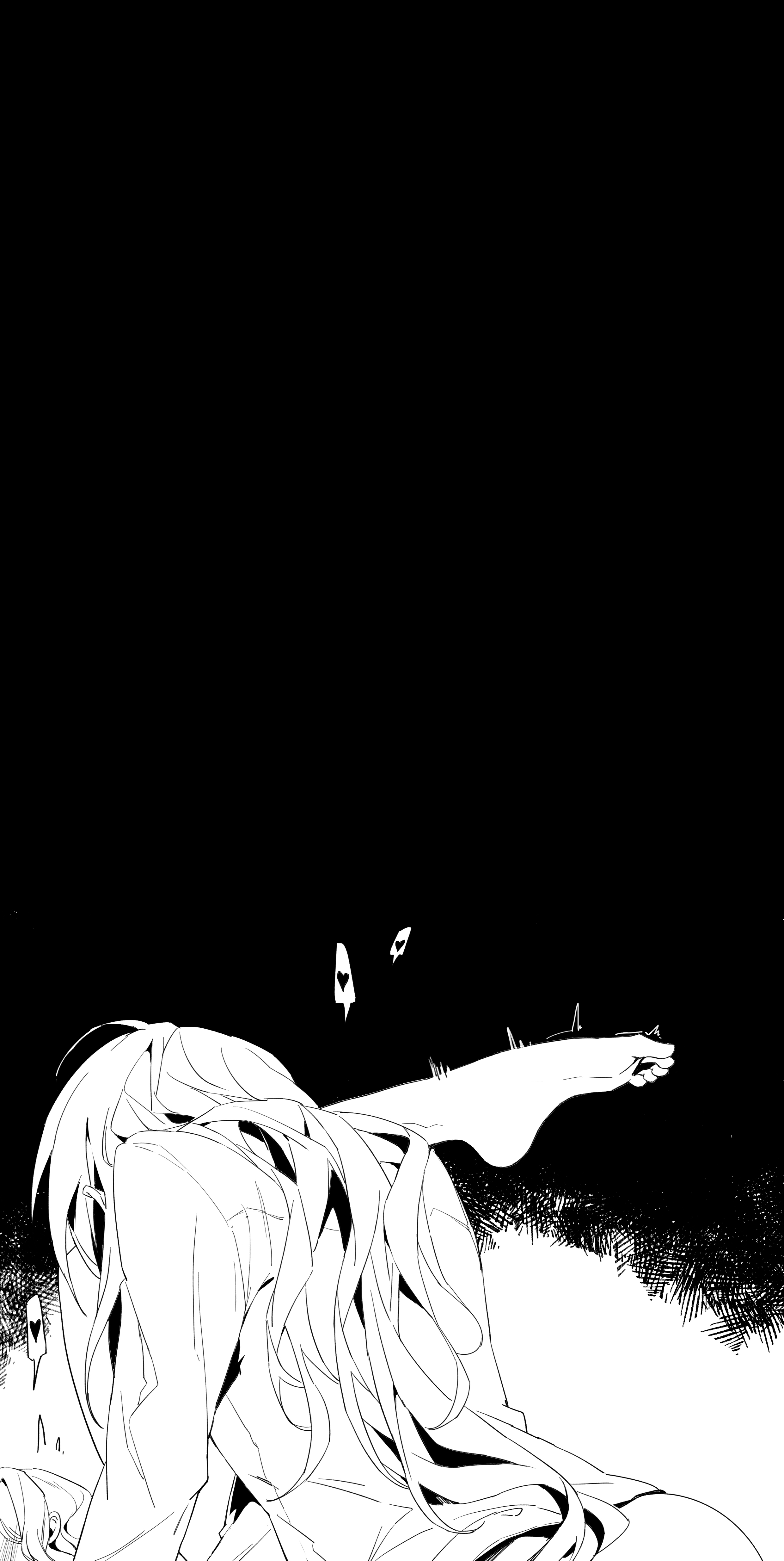 was775, chihaya anon, nagasaki soyo, bang dream!, bang dream! it's mygo!!!!!, absurdres, chinese commentary, commentary request, highres, 2girls, barefoot, blush, greyscale, heart, long hair, long sleeves, monochrome, multiple girls, out-of-frame censoring, trembling, yuri