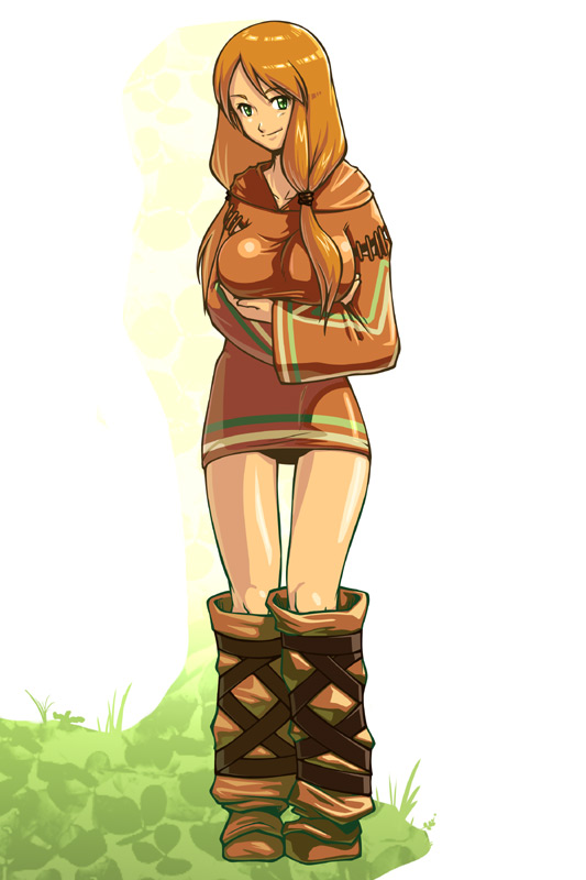 nawashiro, geomancer (fft), final fantasy, final fantasy tactics, 1girl, blonde hair, boots, breasts, female focus, green eyes, long hair, solo, white background