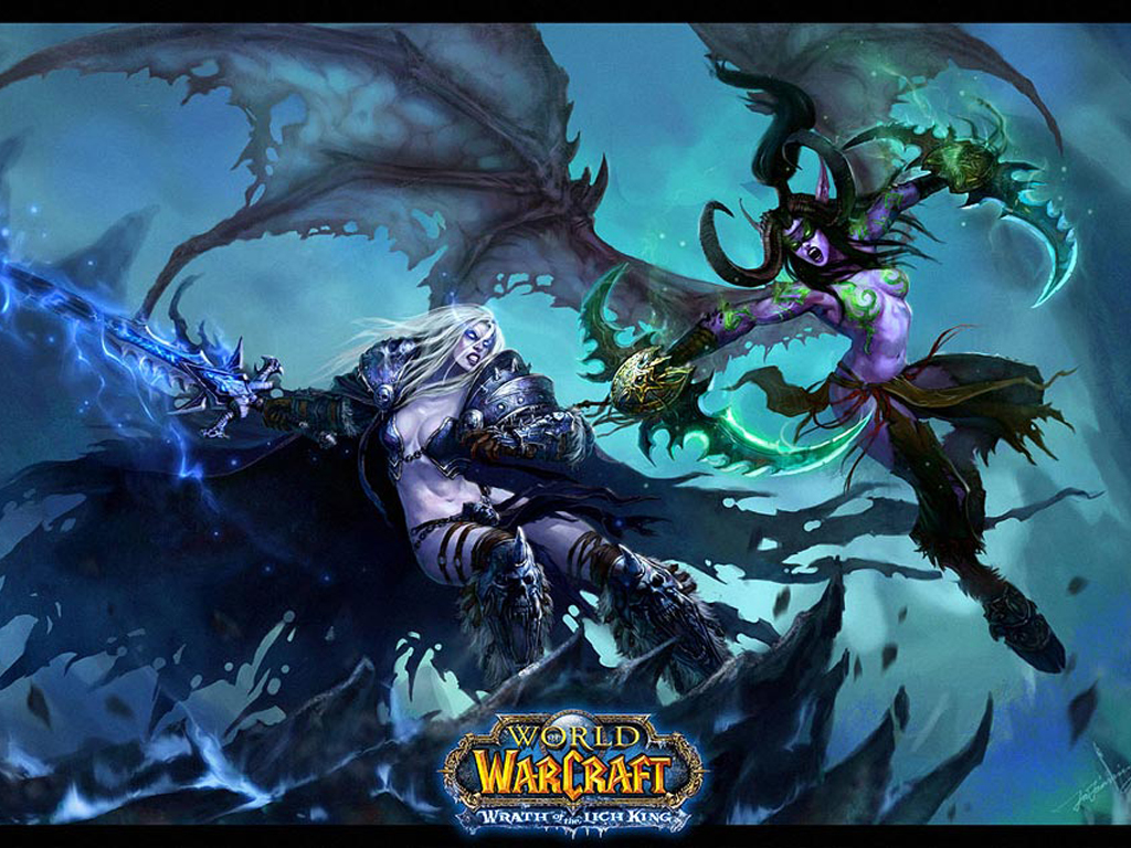 arthas menethil, illidan stormrage, warcraft, world of warcraft, 2girls, genderswap, multiple girls