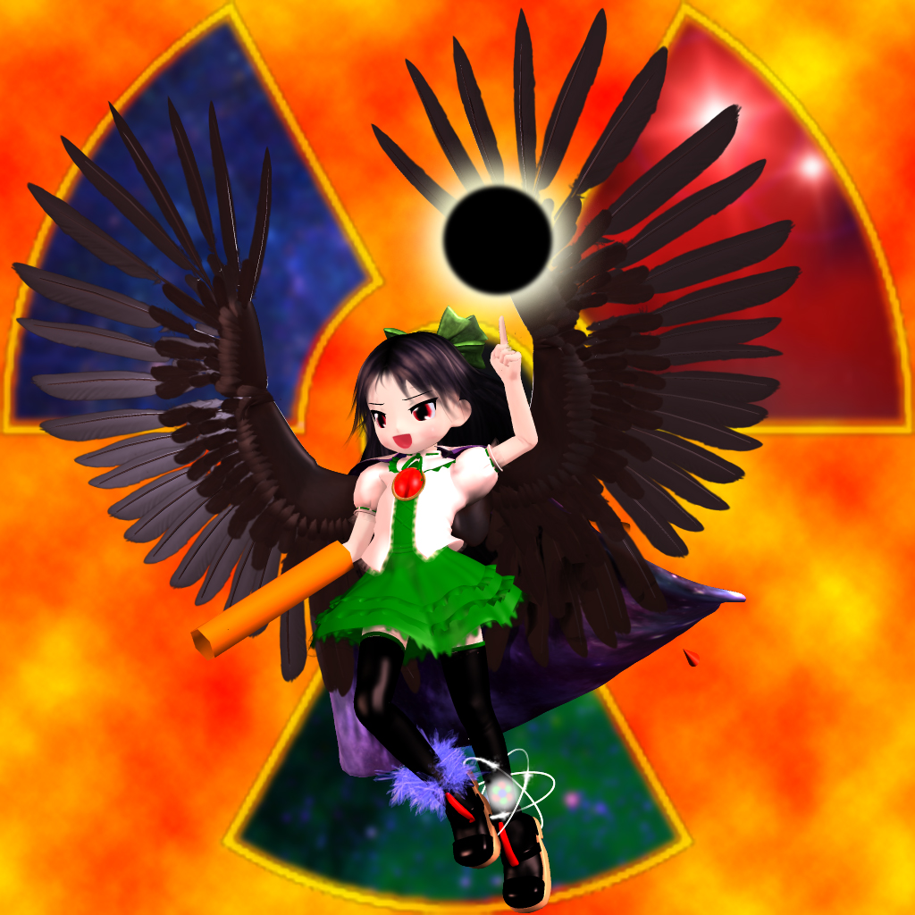 reiuji utsuho, touhou, 1girl, 3d, female focus, radiation symbol, solo, u96a8u5047uff7duff62