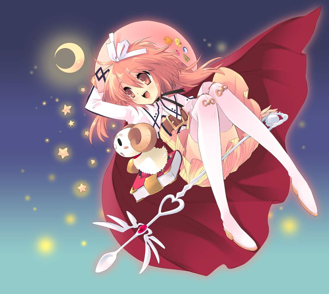 ito noizi, akihime sumomo, yuki-chan, nanatsuiro drops, jpeg artifacts, 00s, book, brown hair, cape, solo, thighhighs