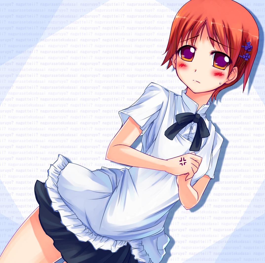 sakuraba, sakuraba (saku-love), inami mahiru, working!!, bad id, bad pixiv id, 1girl, apron, blush, female focus, hair ornament, hairclip, matching hair/eyes, orange eyes, orange hair, short hair, solo, waitress