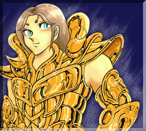 kurumada masami, aries muu, saint seiya, lowres, armor, brown hair, facial mark, forehead mark, horns, lemurian, male focus, sheep horns