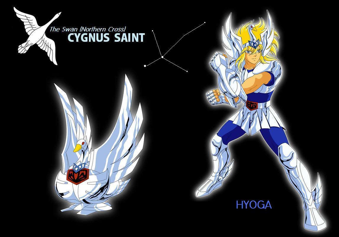 cygnus hyouga, saint seiya, armor, bird, blonde hair, constellation, cross, male focus, shield, swan