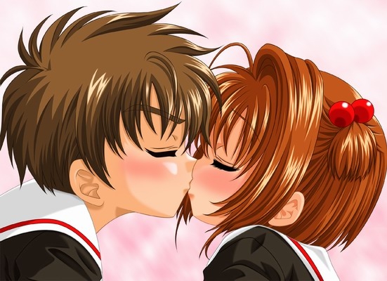 kinomoto sakura, li syaoran, cardcaptor sakura, artist request, source request, 1990s (style), 1boy, 1girl, blush, child, closed eyes, couple, kiss, retro artstyle, school uniform, tomoeda middle school uniform