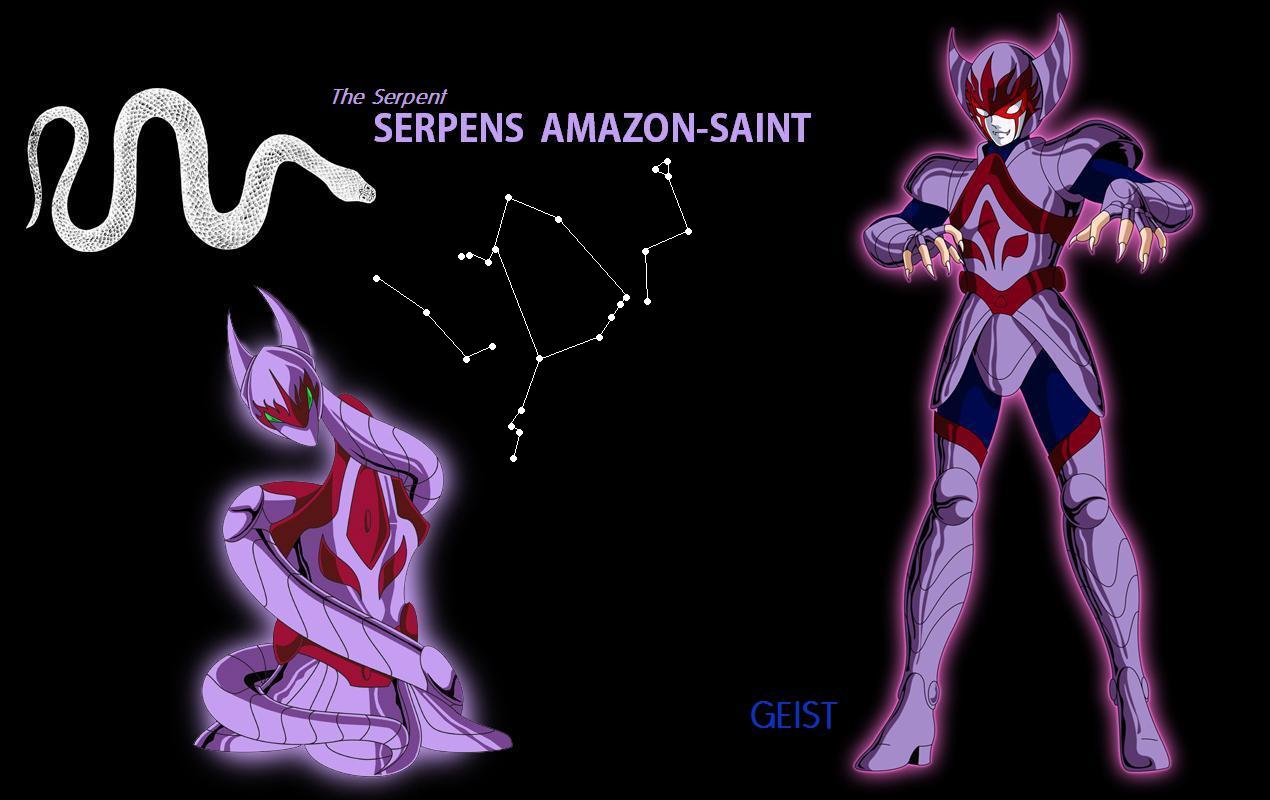 geist, saint seiya, 1boy, armor, black background, constellation, creepy, fang, full body, fullplate, male focus, mask, serpent, serpent geist, snake, solo, standing