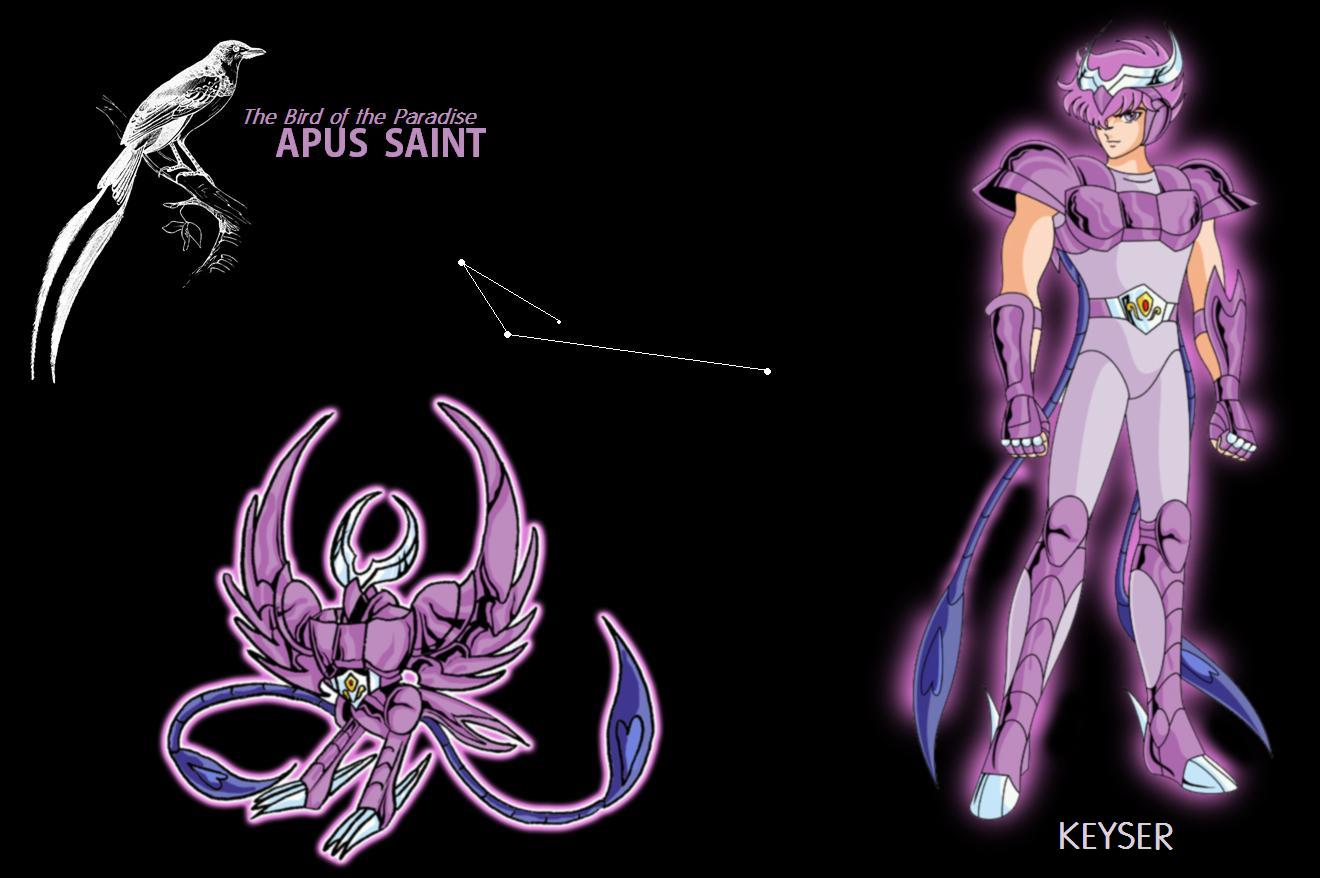 saint seiya, mythology, apus keyser, armor, bird, constellation, hair over one eye, male focus, pink hair