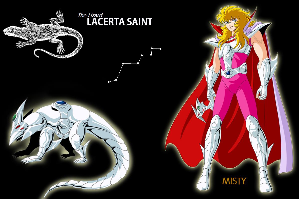 lizard misty, saint seiya, mythology, reptile, 1boy, armor, blonde hair, cape, constellation, lizard, male focus, pink theme, spandex