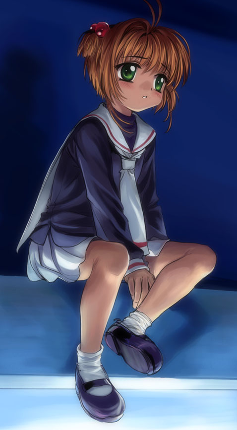 mutsuki (moonknives), kinomoto sakura, cardcaptor sakura, 1990s (style), child, mary janes, retro artstyle, school uniform, shoes, tomoeda middle school uniform