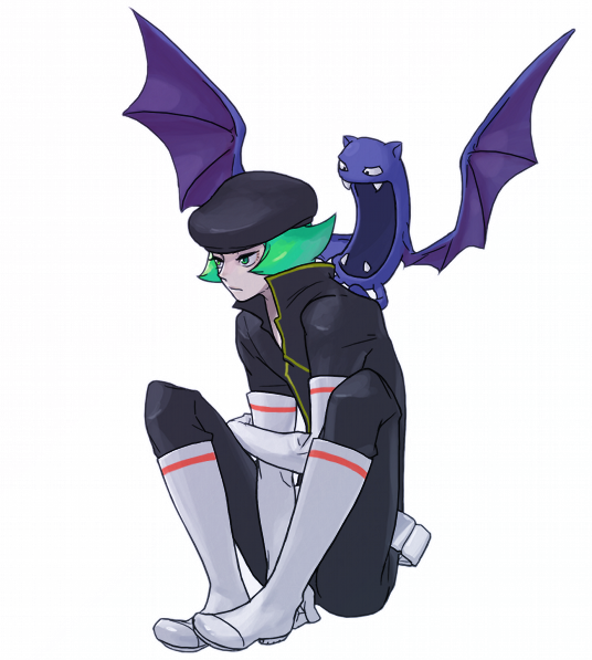 golbat, proton (pokemon), nintendo, pokemon, boots, gen 1 pokemon, gloves, green eyes, green hair, hat, pokemon (creature)