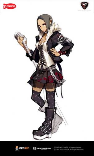 one – kagayaku kisetsu e, lowres, 00s, 1girl, angry, brown hair, female focus, full body, jewelry, key, lock, microphone, necklace, rock, simple background, solo, standing, white background