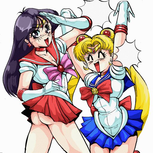 hino rei, sailor mars, sailor moon, tsukino usagi, bishoujo senshi sailor moon, 1990s (style), 2girls, ass, blush, multiple girls, no panties, retro artstyle, smile