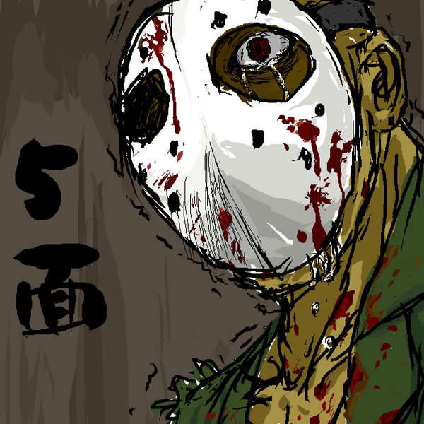 bcd (pixiv 76739), rick taylor, namco, splatterhouse, image sample, pixiv sample, resized, translation request, 1boy, blood, male focus, mask, solo, tears, terror mask, text focus
