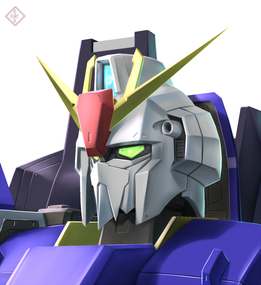 raybar, zeta gundam (mobile suit), gundam, zeta gundam, md5 mismatch, resolution mismatch, source larger, close-up, mecha, mecha focus, no humans, portrait, robot, signature, simple background, solo