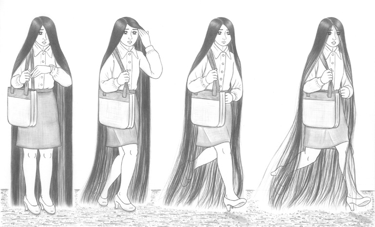 tagme, high heels, long hair, monochrome, very long hair