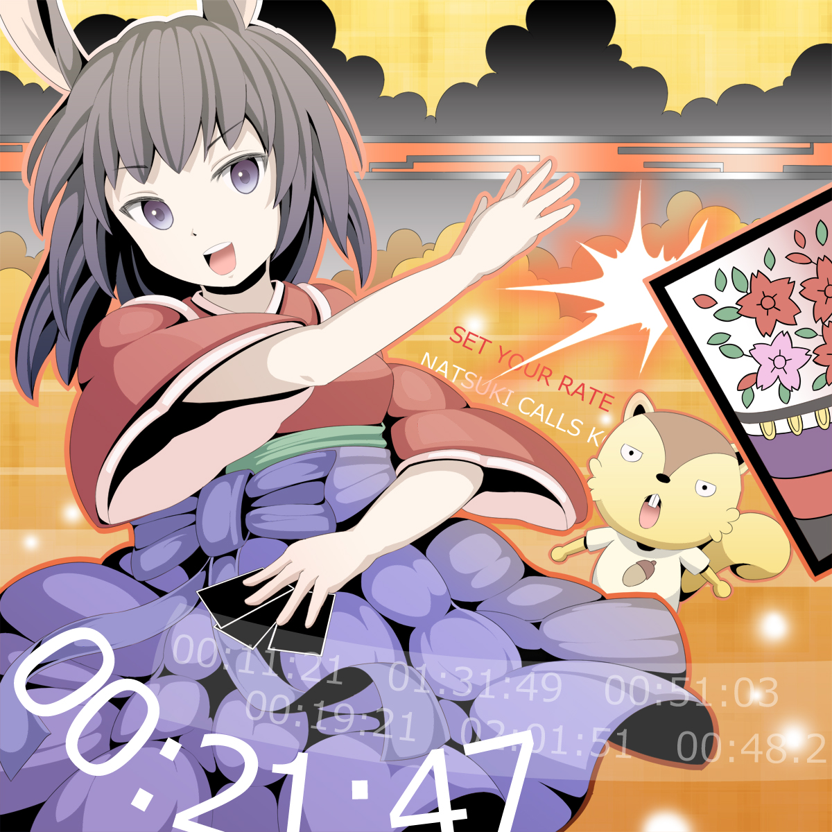 hebitsukai, shinohara natsuki, summer wars, bad id, bad pixiv id, highres, 00s, 1girl, animal ears, black hair, blue eyes, card, deer ears, female focus, hanafuda, japanese clothes, solo