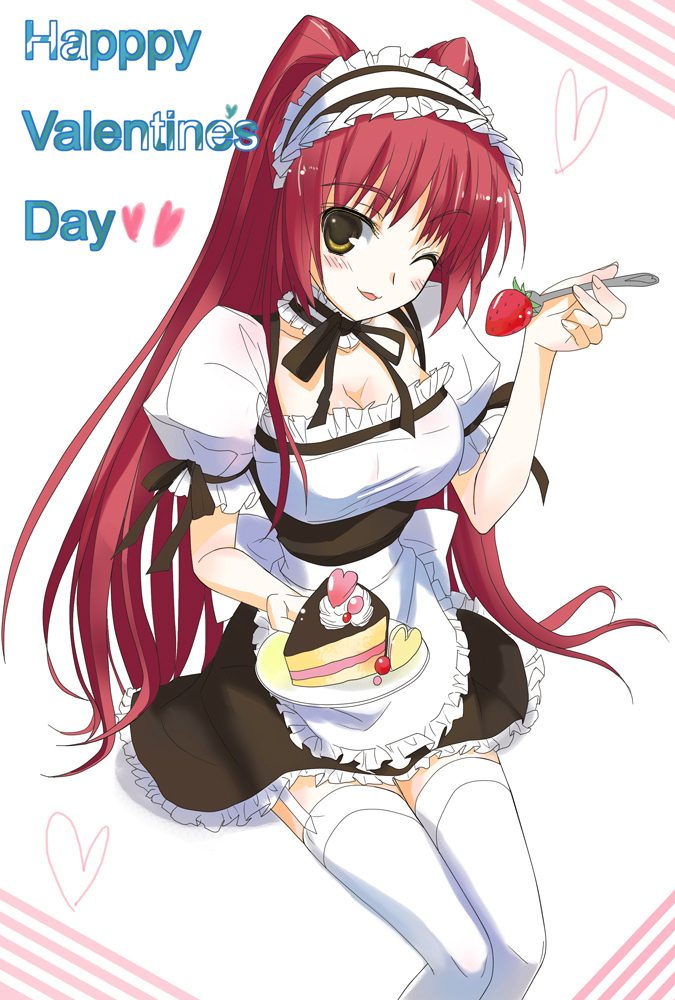 kousaka tamaki, to heart (series), to heart 2, tagme, long hair, one eye closed, red hair, valentine, wink