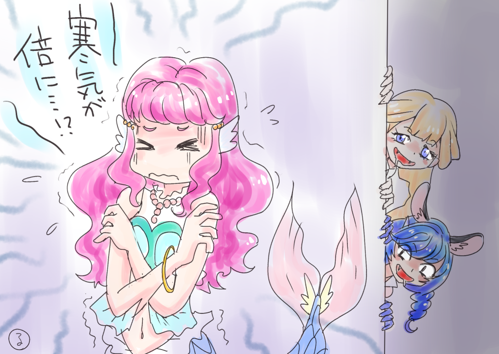 kasuga rurito, laura la mer, nekoyashiki yuki, yuni (precure), precure, star twinkle precure, tropical-rouge! precure, wonderful precure!, commentary request, 3girls, feral instincts, multiple girls, trait connection