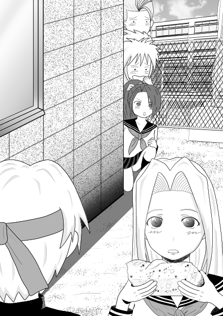 arche klein, chester burklight, cress albane, fujibayashi suzu, mint adenade, tales of (series), tales of phantasia, bandana, monochrome, parody, school uniform