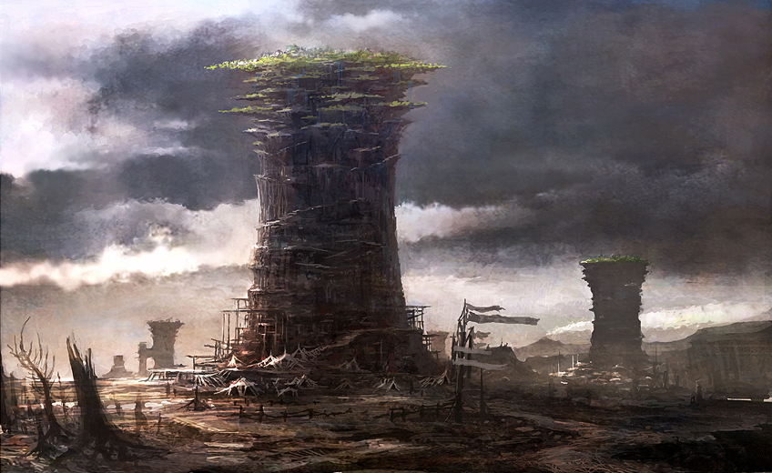 terada tera, tera online, concept art, building, cloud, cloudy sky, desert, grand scale, no humans, outdoors, scenery, sky, tower