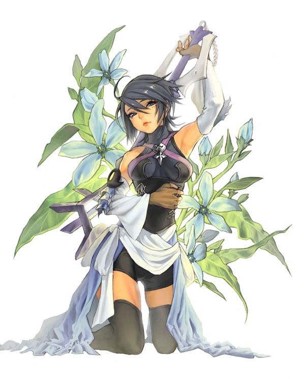 aqua (kingdom hearts), kingdom hearts, blue eyes, flower, thighhighs