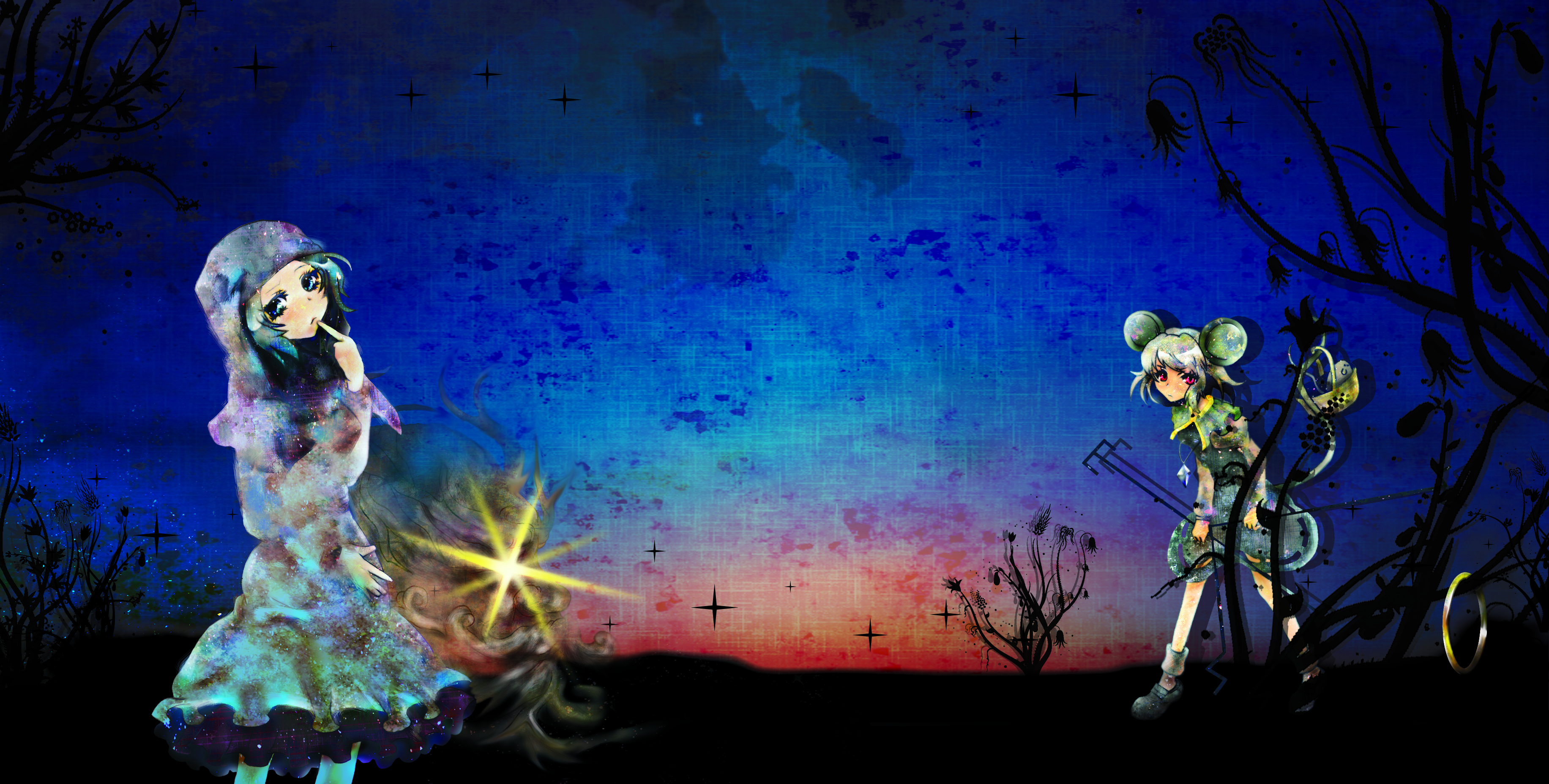 ranko no ane, kumoi ichirin, nazrin, unzan, touhou, absurdres, highres, animal ears, blue eyes, grey hair, mouse (animal), mouse ears, red eyes