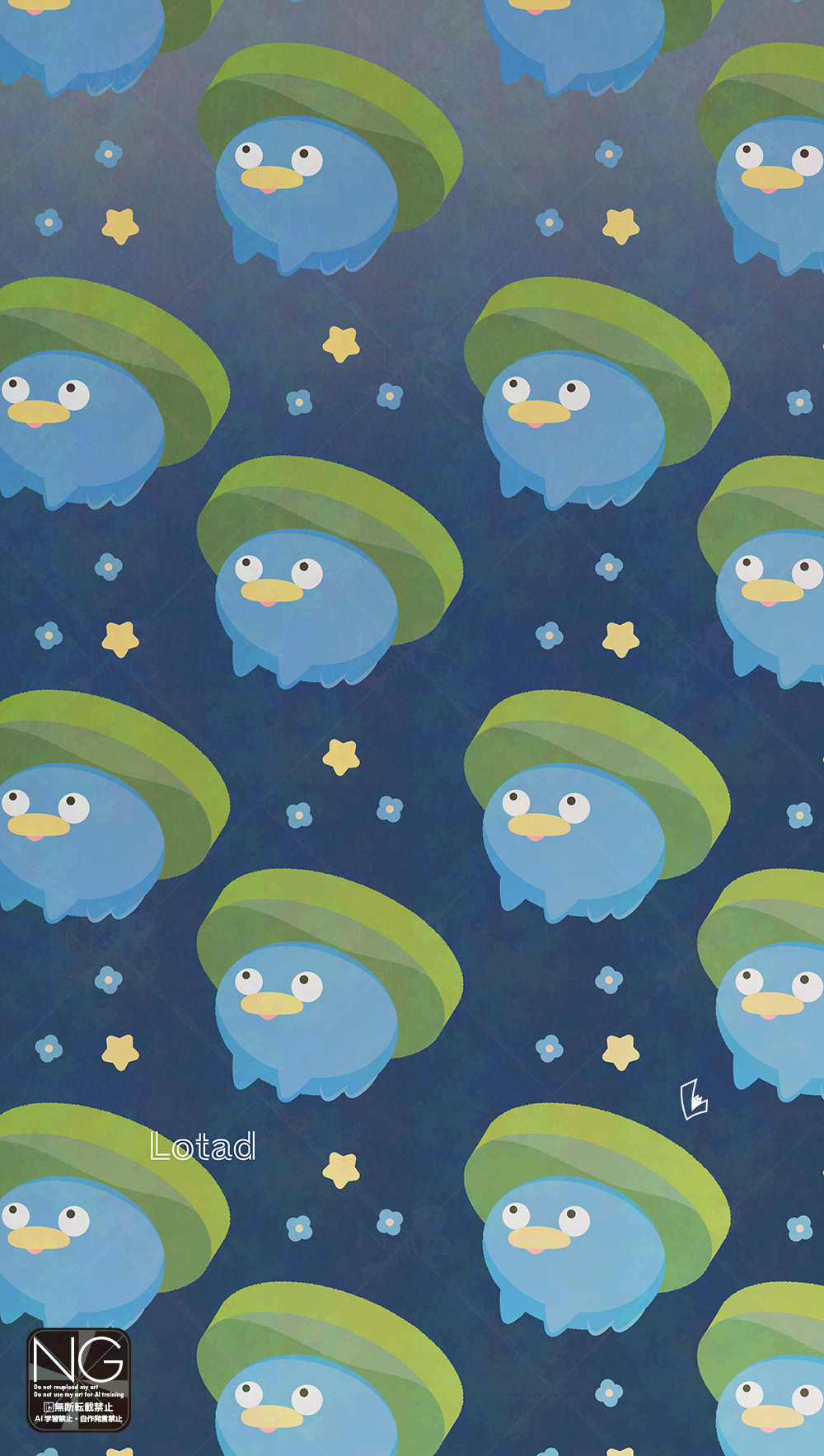 meme (sleepsheep), lotad, nintendo, pokemon, highres, artist name, flower, gen 3 pokemon, grass, no humans, parted lips, pokemon (creature), pokemon focus, ripples, star (symbol), water