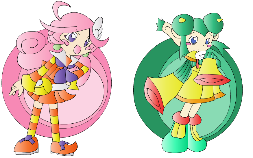 lidelle (puyopuyo), raffina (puyopuyo), madou monogatari, puyopuyo, tagme, green hair, horns, pink hair