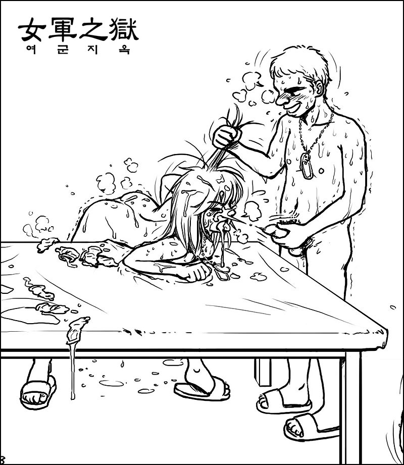 gogocherry, korean, bukkake, condom, cum, cum in mouth, cum on body, cum on hair, cum on upper body, facial, female soldier, forced, grabbing another's hair, monochrome, penis, sex, soldier, sweat, tears, trembling, uncensored, used condom, violence