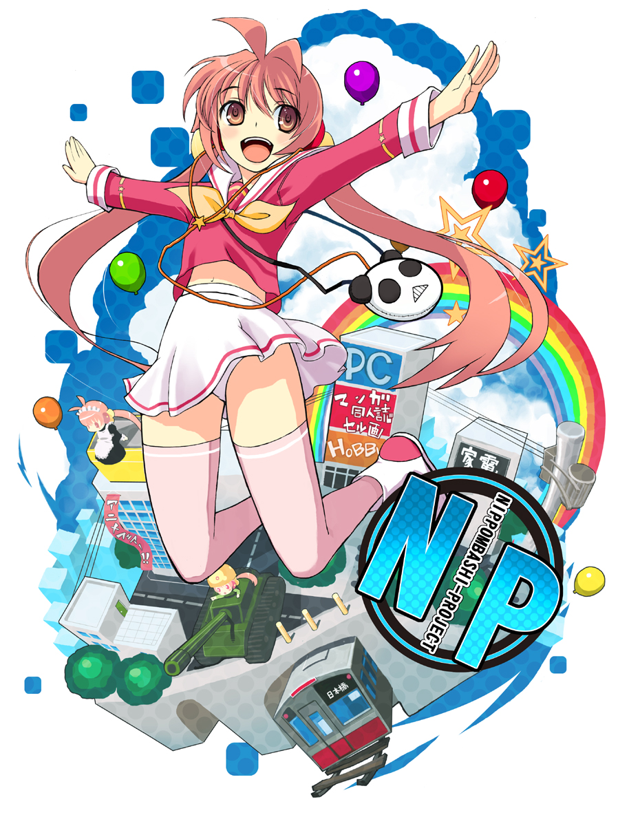 hirokiku, original, vehicle, bad id, bad pixiv id, highres, 1girl, ahoge, caterpillar tracks, female focus, legs, midriff, military, military vehicle, motor vehicle, navel, open mouth, panties, pantyshot, school uniform, serafuku, skirt, solo, tank, thighhighs, train, twintails, underwear