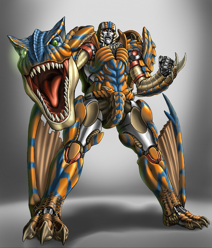 megatron, megatron (beast wars), tigrex, beast wars, capcom, monster hunter (series), transformers, crossover, fusion, no humans, parody