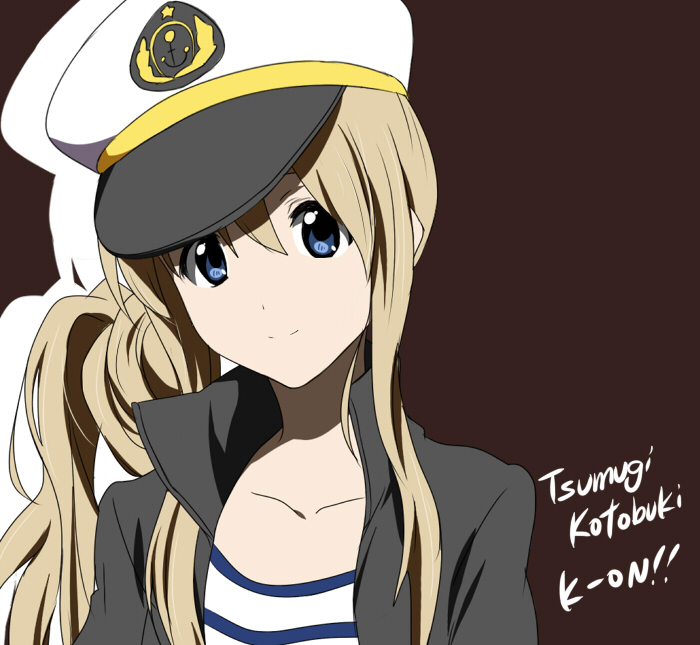 ikari manatsu, kotobuki tsumugi, k-on!, listen!!, 1girl, blonde hair, blue eyes, female focus, hat, long hair, sailor hat, solo