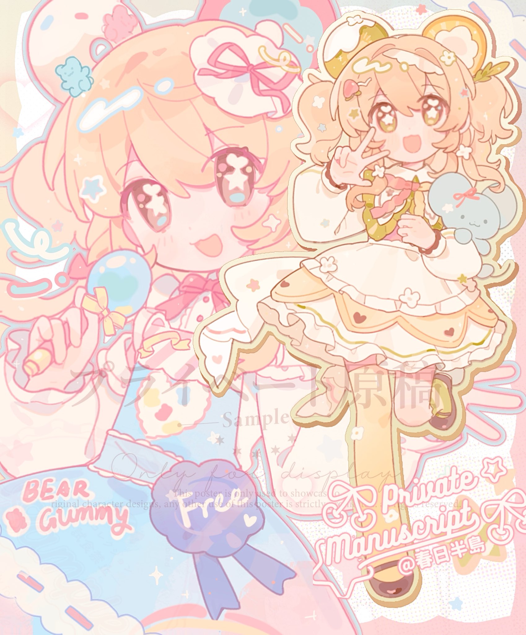 fanqiealxe, original, commentary, highres, symbol-only commentary, 1girl, :d, animal ears, asymmetrical legwear, black shoes, blue dress, bow, bowtie, dress, frilled dress, frills, full body, green bow, green bowtie, green socks, hand up, long sleeves, looking at viewer, medium hair, mismatched legwear, mouse ears, mouse girl, multiple views, open mouth, orange hair, red bow, red bowtie, shoes, single sock, single thighhigh, smile, socks, standing, standing on one leg, star-shaped pupils, star (symbol), symbol-shaped pupils, thighhighs, twintails, uneven legwear, w, white dress, yellow eyes, yellow thighhighs