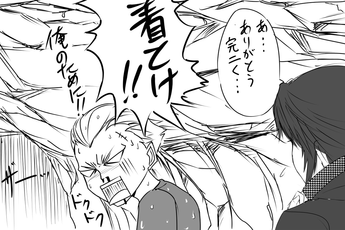 suta furachina, shirogane naoto, tatsumi kanji, atlus, persona, persona 4, translated, blood, greyscale, jacket, monochrome, nosebleed